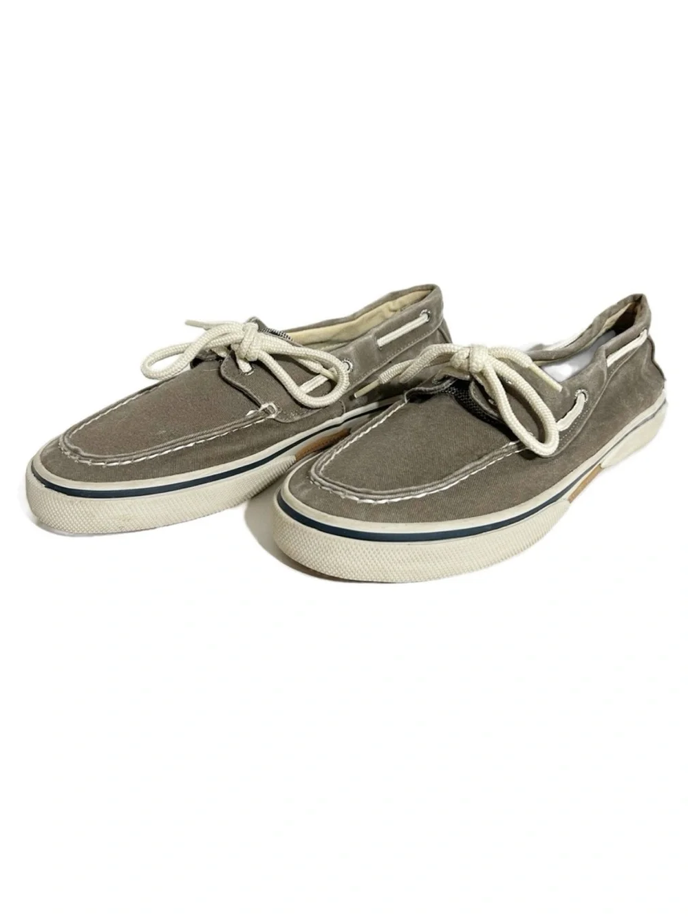 Sperry Topsiders Halyard Gray Washed Light Fade Canvas Lace Up Classic Boat Shoe